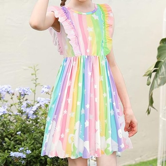 NEW Toddler Dress for Kids Summer Beach, Ruffle Sleeveless Tie Back Sundress - Picture 3 of 6